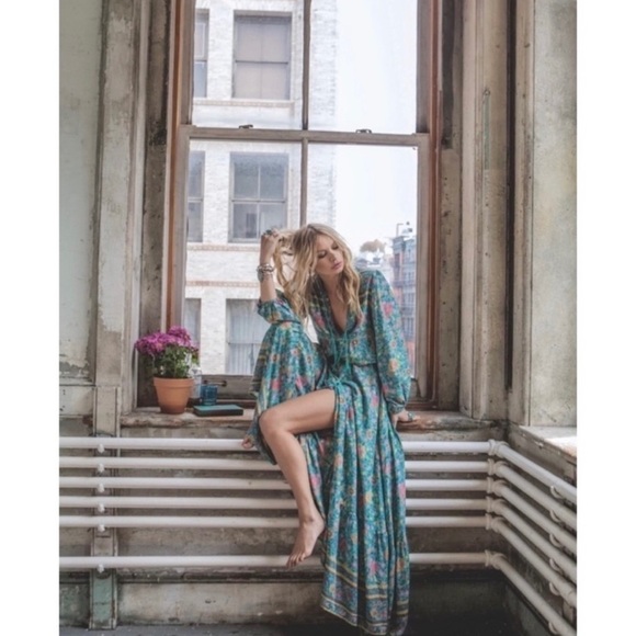 Spell & The Gypsy Collective Folk Town Boho Turquoise Floral Midi Dress - Picture 1 of 16